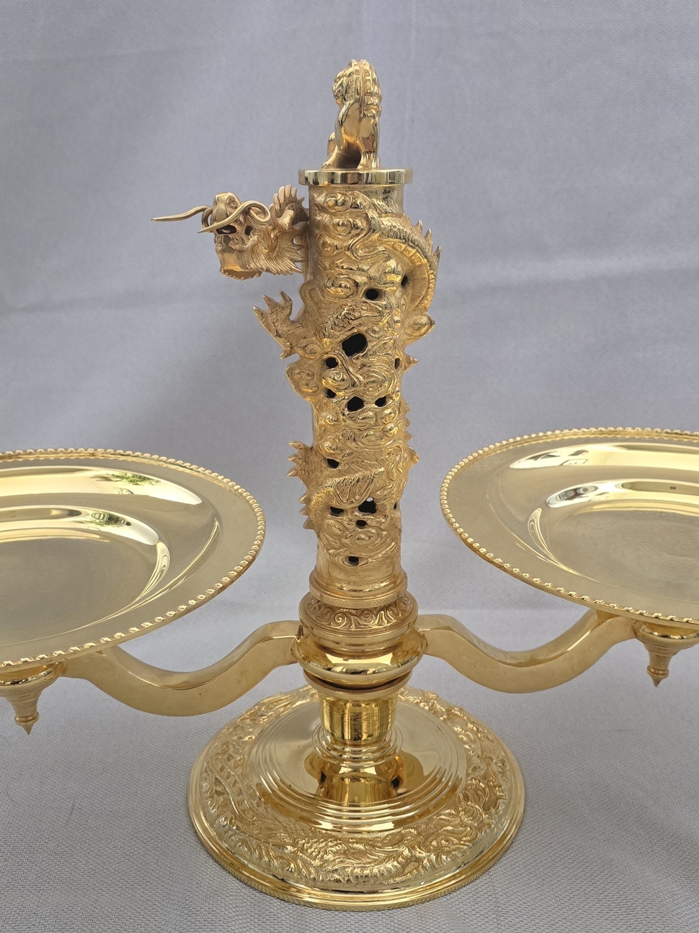 Ornate Gold Dragon Two-Arm Decorative Stand
